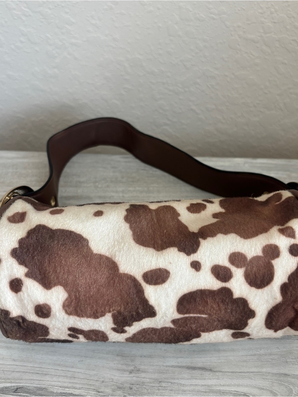 Cow Print Faux Fur Y2K Western Brown White Shoulder Bag Purse. - Picture 5 of 5